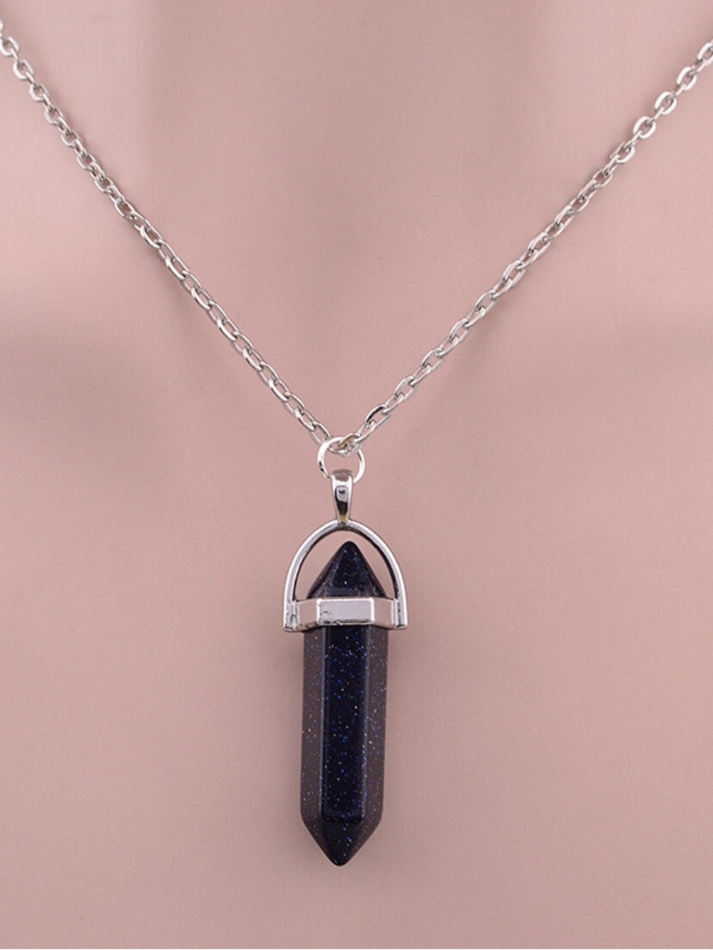 Blue Gold Stone Point Pendant Necklace - Handcrafted Crystal Jewelry